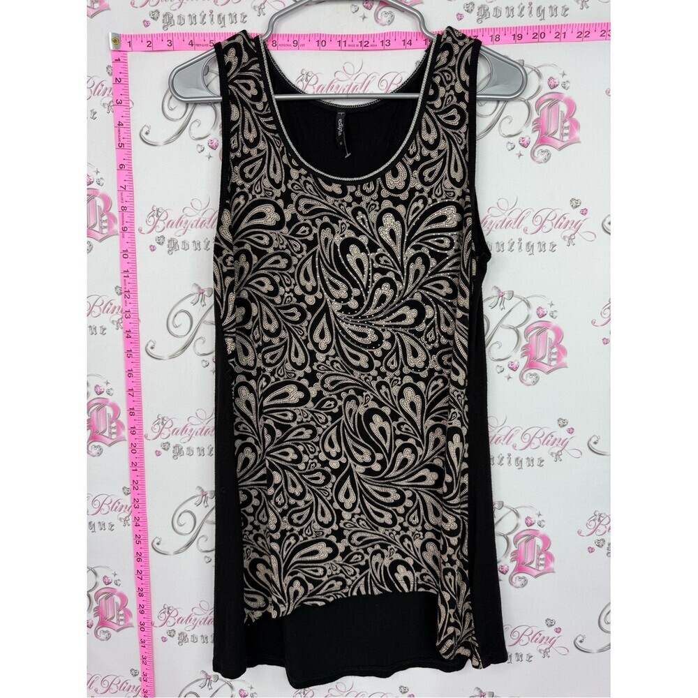 EDISTA tank Sleeveless Black Tank Top with Beige Paisley Print